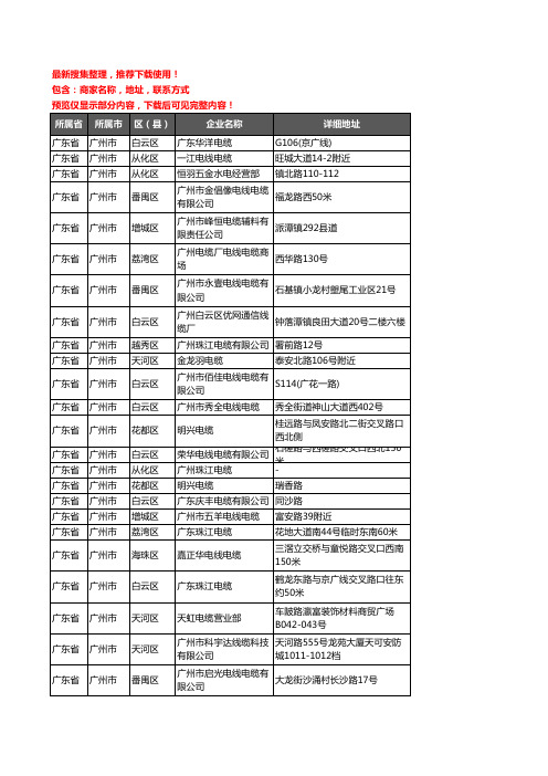 新版广东省广州市电线电缆企业公司商家户名录单联系方式地址大全775家