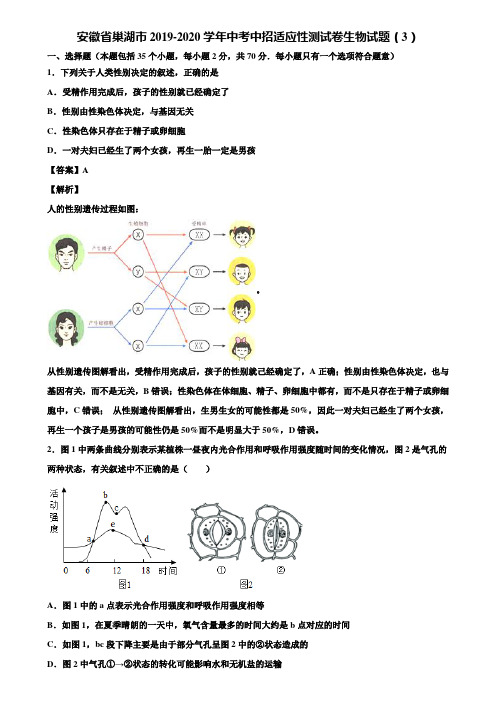 安徽省巢湖市2019-2020学年中考中招适应性测试卷生物试题(3)含解析