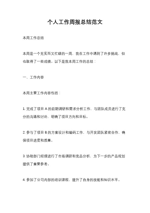 个人工作周报总结范文