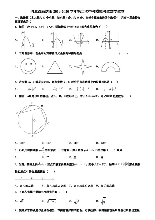 河北省廊坊市2019-2020学年第二次中考模拟考试数学试卷含解析