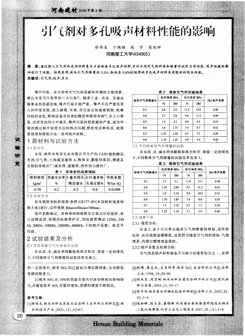 引气剂对多孔吸声材料性能的影响