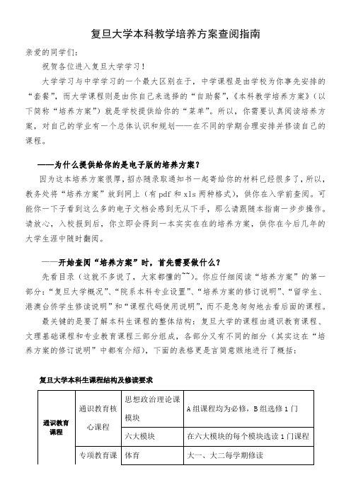 复旦大学本科教学培养方案查阅指南