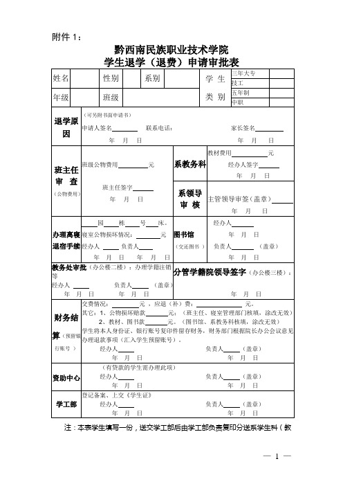 学生退费申请表1