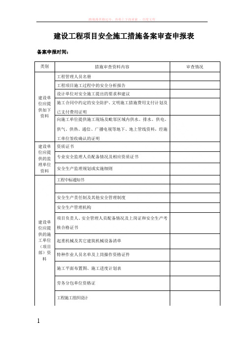 建设工程项目安全施工措施备案审查申报表 