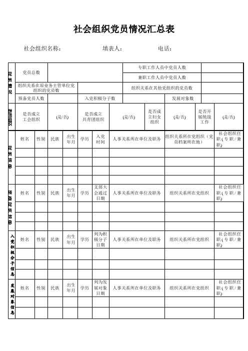 社会组织党员情况汇总表