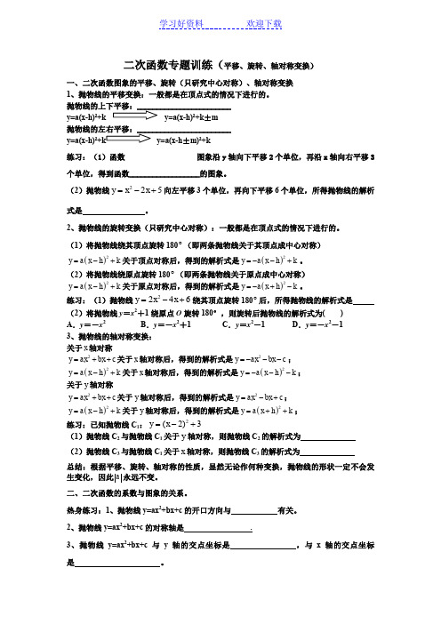 二次函数平移、旋转、轴对称变换