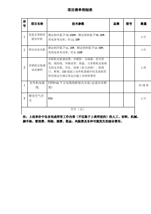 整理半包项目明细表_项目清单明细表