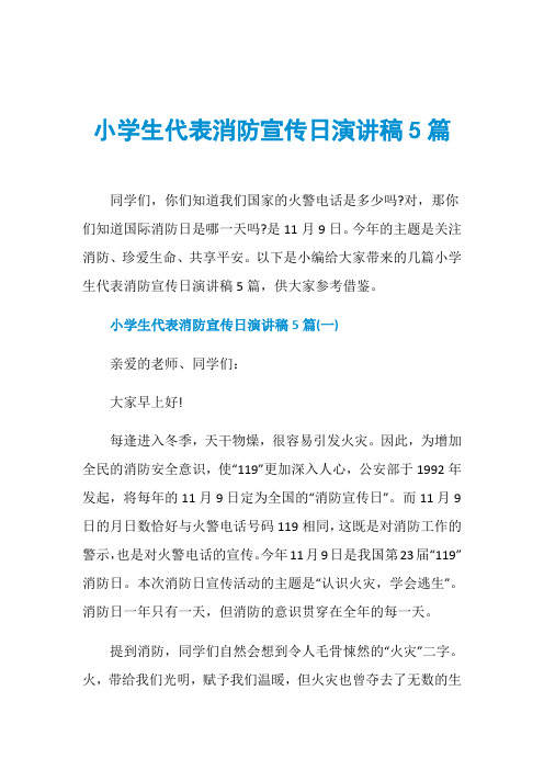 小学生代表消防宣传日演讲稿5篇