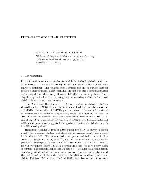 PULSARS IN GLOBULAR CLUSTERS