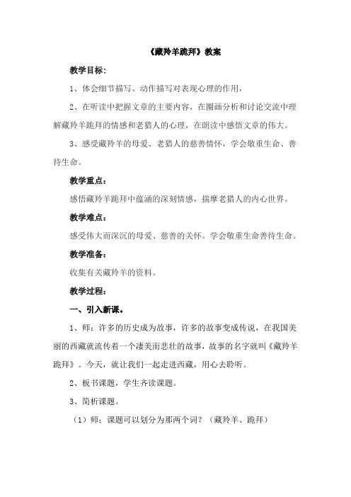 长春版五年级语文下册 11.藏羚羊跪拜(教案)2【新版】