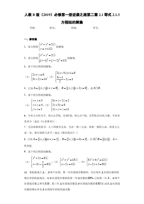 人教B版(2019)必修第一册逆袭之路第二章2.1等式2.1.3方程组的解集