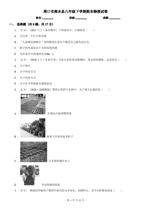 周口市商水县八年级下学期期末物理试卷