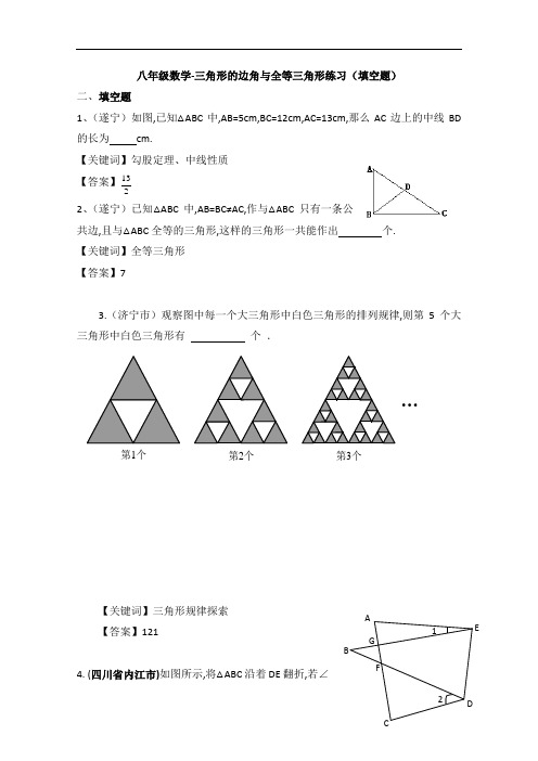 八年级数学-三角形的边角与全等三角形练习(填空题)