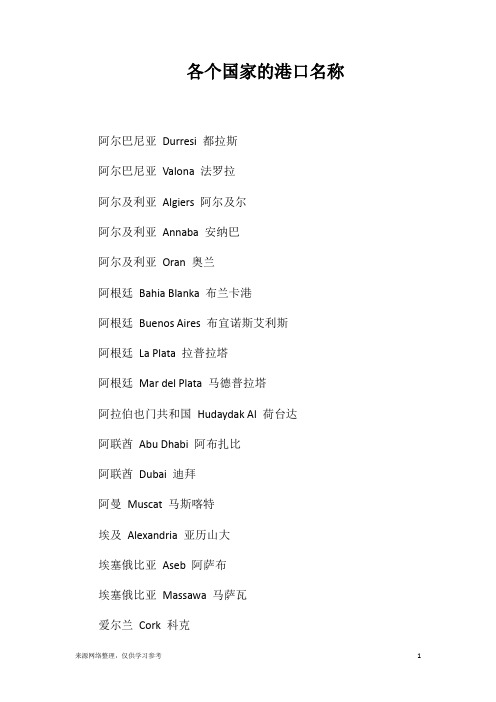 各个国家的港口名称