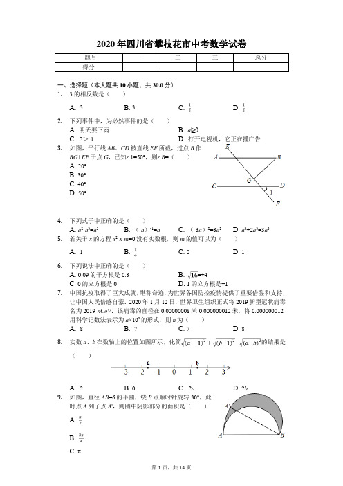 2020年四川省攀枝花市中考数学试卷