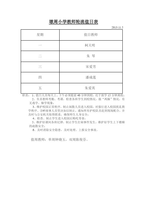 教师轮流值日表