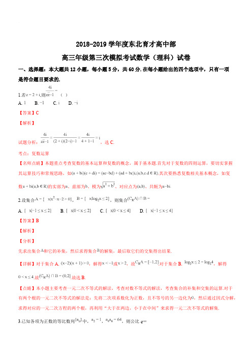 辽宁省沈阳市东北育才学校2019届高三上学期第三次模拟数学(理)试题(精品解析)