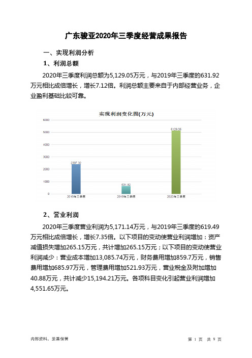 广东骏亚2020年三季度经营成果报告