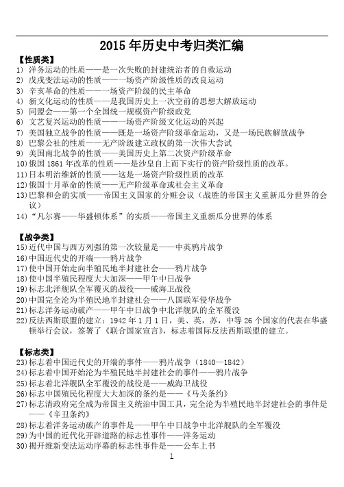2015年 中考历史归类汇编