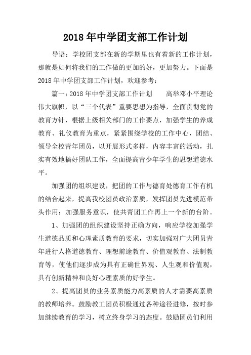 2018年中学团支部工作计划