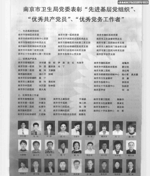 南京市卫生局党委表彰“先进基层党组织”、“优秀共产党员”、“优秀党务工作者”