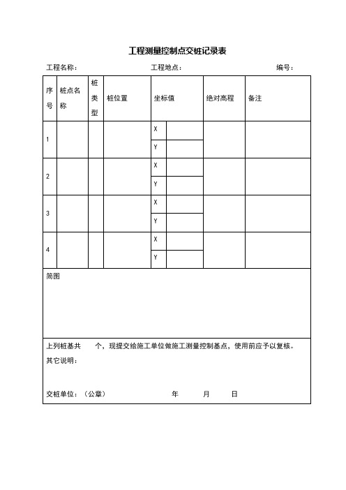 工程测量控制点交桩记录表