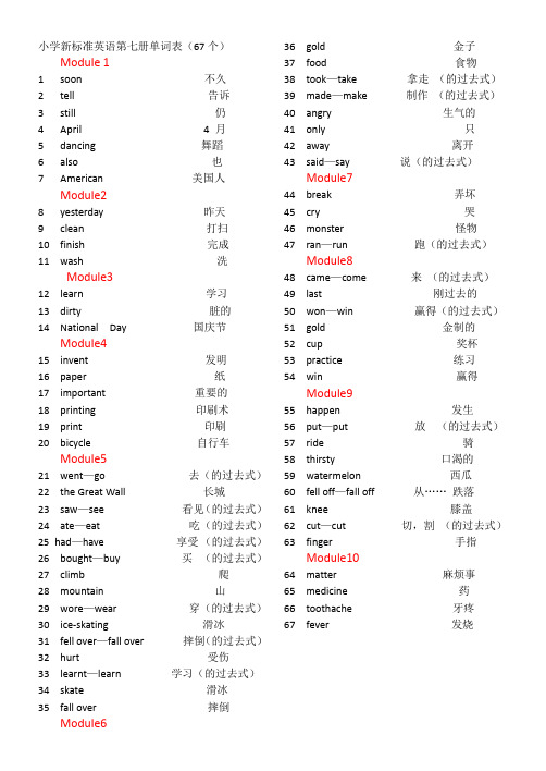 小学新标准英语第七册期末复习提纲