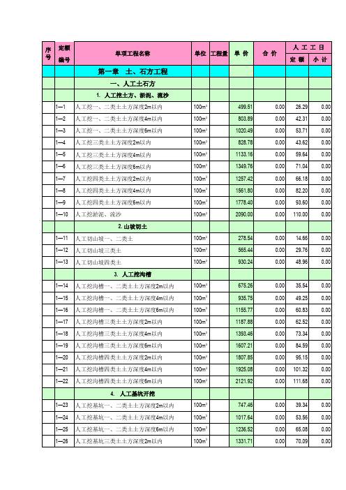 江西省建筑工程土建预算定额土建定额工、机、料分析全套