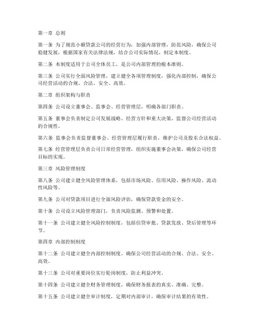 小额贷款公司的管理制度