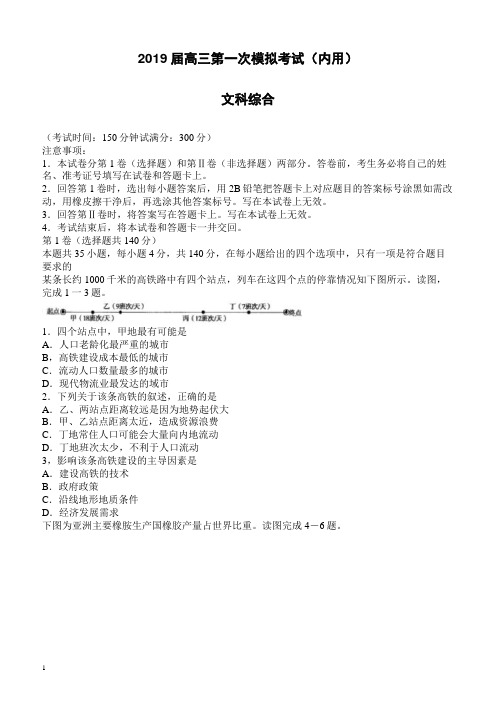 黑龙江省哈三中2019届高三第一次模拟考试文综地理试题(附解析)