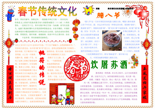 春节传统文化新年春节电子小报成品欢度春节手抄报模板新年快乐电子简报传统节日板报中国传统节日画报A3
