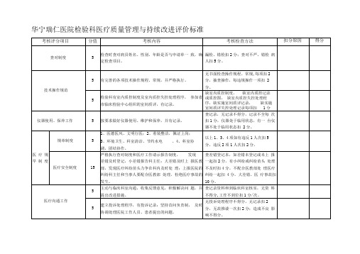 检验科医疗质量管理与持续改进评价标准