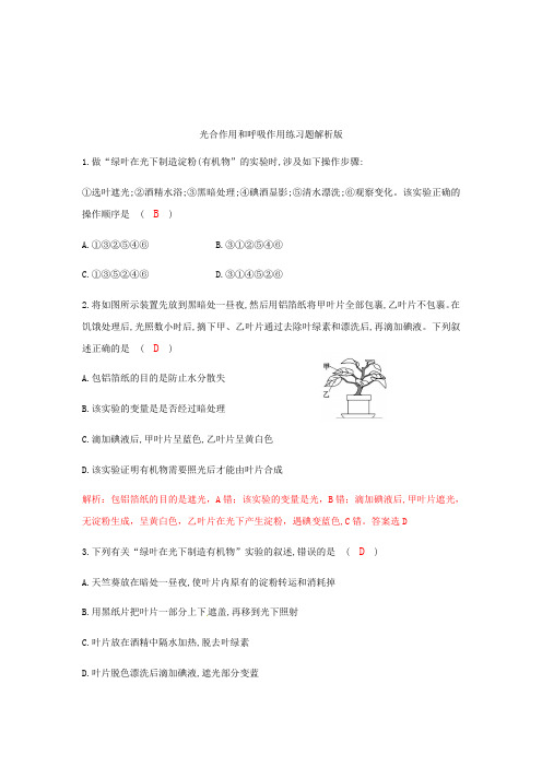 初中生物八年级上册-2020光合作用和呼吸作用练习题