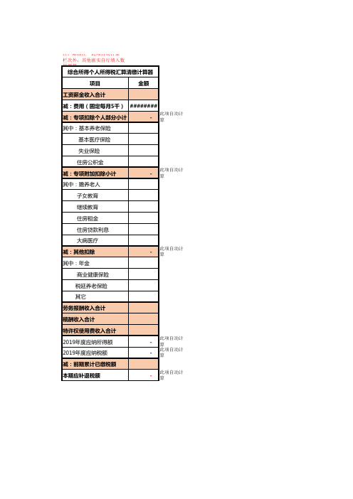 综合所得个人所得税汇算清缴计算器(内含自动计算公式)