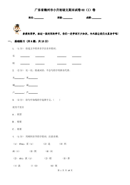 广东省梅州市小升初语文期末试卷02(I)卷