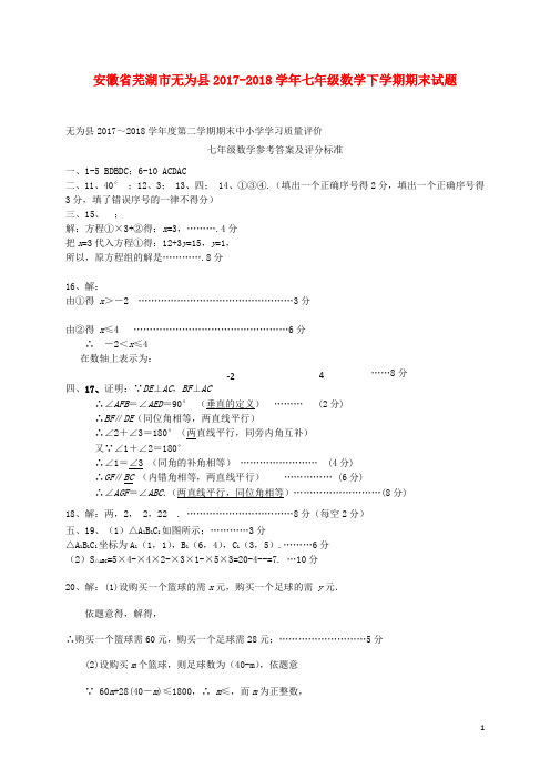 安徽省芜湖市无为县2017-2018学年七年级数学下学期期末试题(扫描版) 新人教版