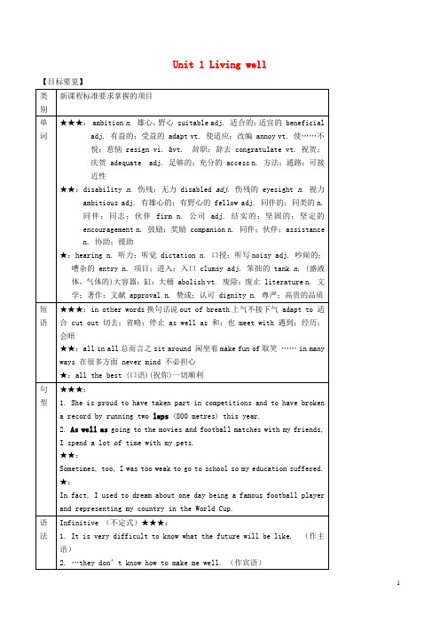 高中英语 Unit 1 Living well同步详解 新人教版选修7