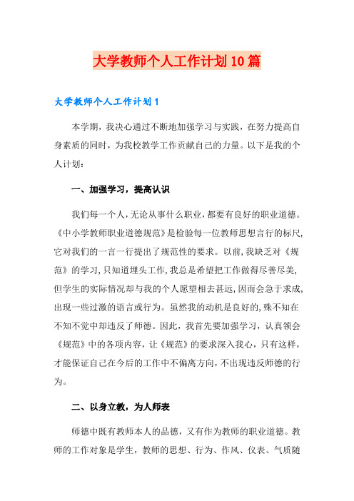 大学教师个人工作计划10篇