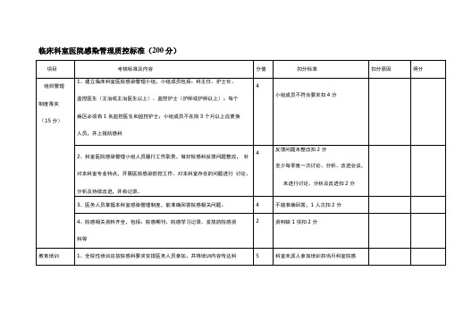 临床科室医院感染管理质控标准