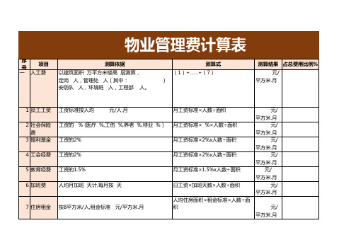 物业管理费计算表模板