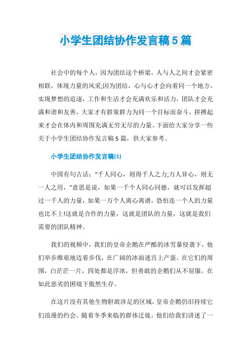 小学生团结协作发言稿5篇