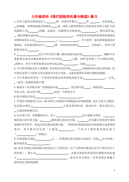 九年级政治《我们面临的机遇与挑战》练习