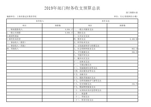 2019年部门财务收支预算总表