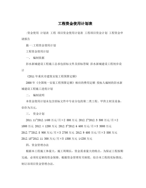 工程资金使用计划表