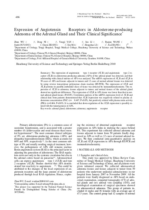 Expression of Angiotensin Ⅱ Receptors in Aldosterone-producing Adenoma of the Adrenal Gland and