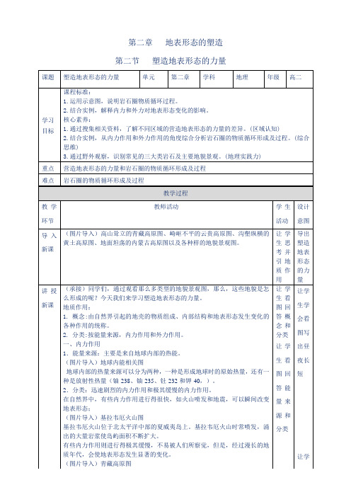 【新教材教案】人教版高中地理选择性必修一：  2.1  塑造地表形态的力量  教学设计