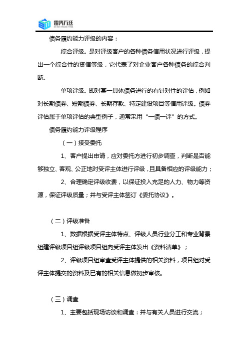 项目股权价值分析及债务履约能力评级