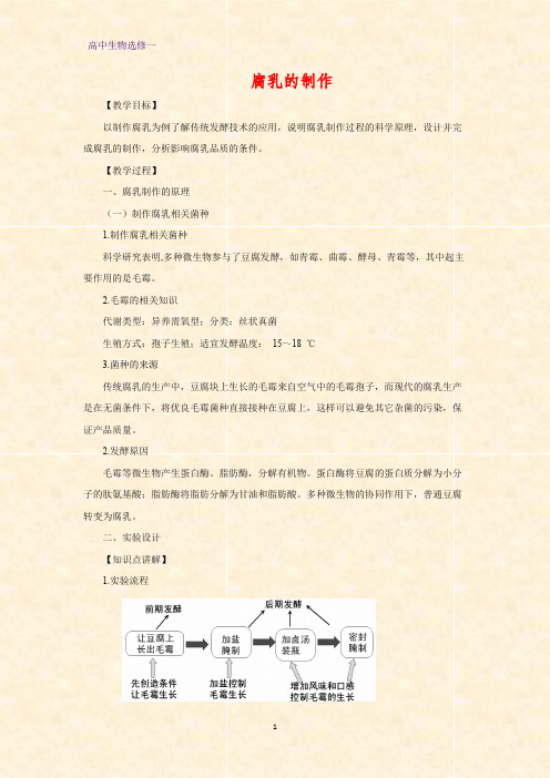 高中生物选修1教学设计13：1.2腐乳的制作教案