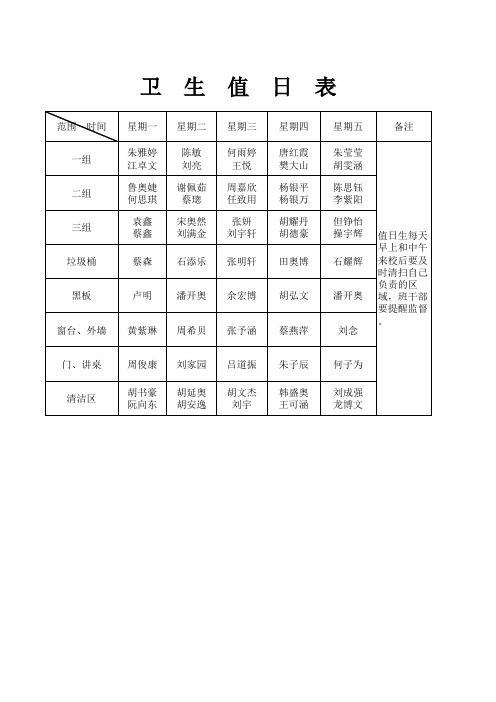 值日表2015年春