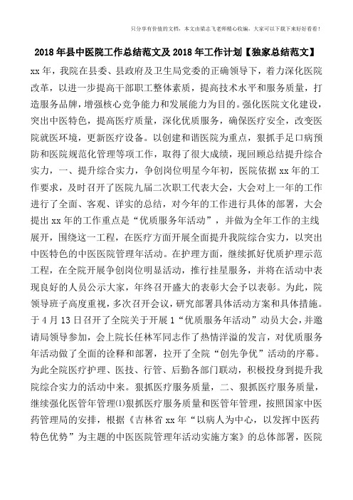 2018年县中医院工作总结范文及2018年工作计划【独家总结范文】